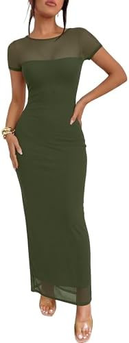 Caracilia Women's Summer Bodycon Formal Maxi Dress 2026 Short Sleeve Mesh Wedding Guest Cocktail ... | Amazon (US)