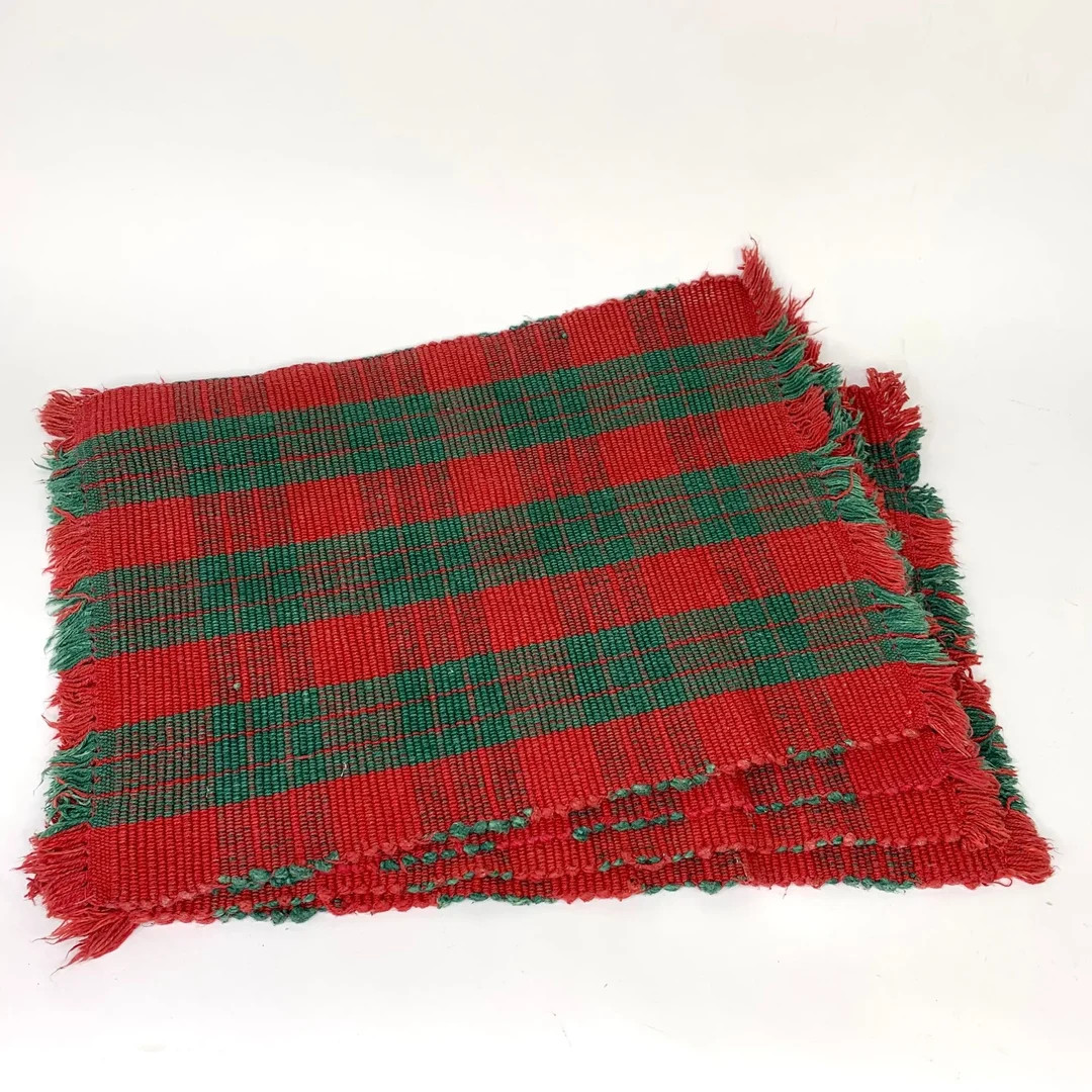 Green Red Plaid Woven Kitchen Placemats Primary Colors Christmas Holiday - Etsy | Etsy (US)