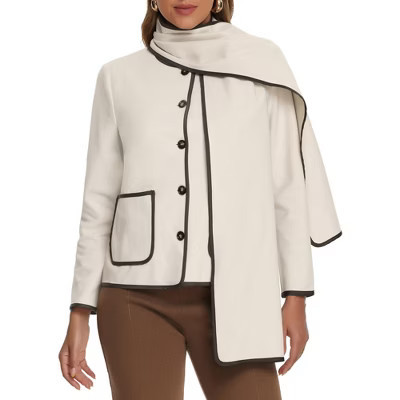 Allegra K Women's Button Down Pockets Elegant Casual Winter Coats Scarf Jacket Apricot X-Small | Target