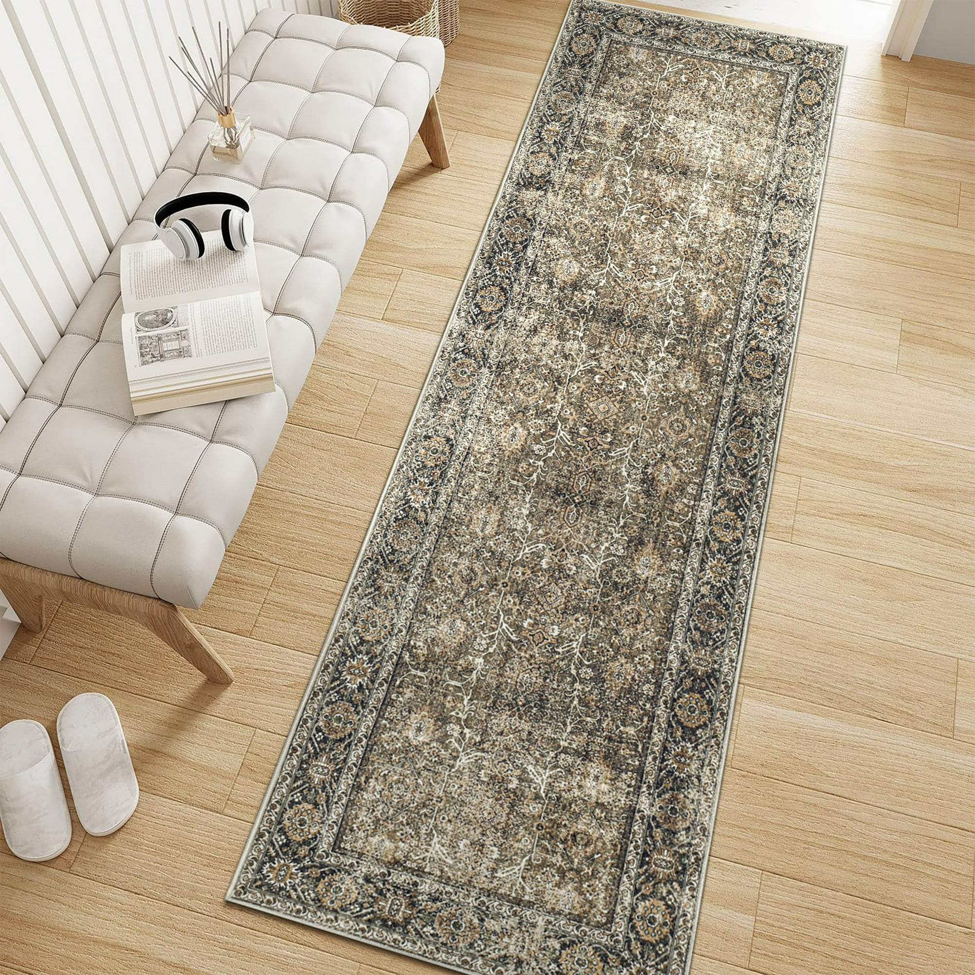 BERTHMEER 2'x10' Runner Rugs for Hallway Kitchen Entryway indoor Machine Washable Non-slip, Brown | Walmart (US)