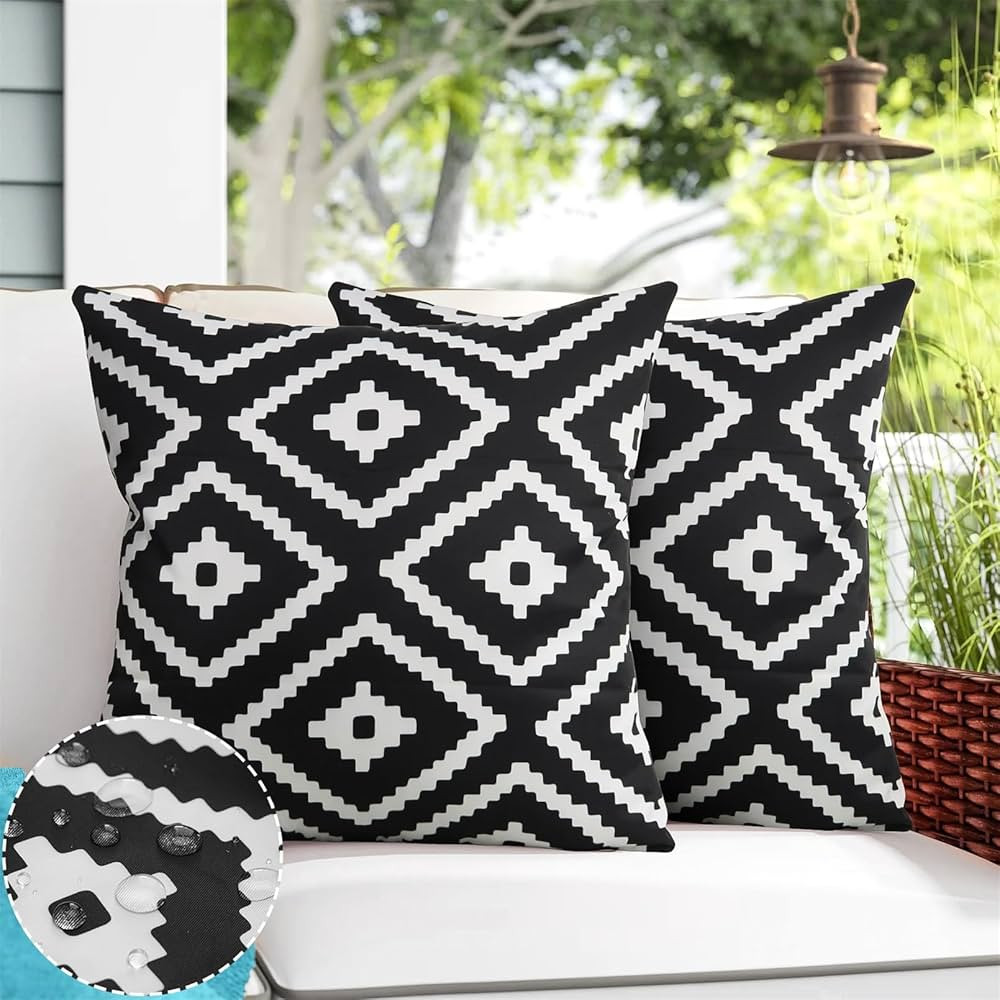 Adabana Outdoor Waterproof Boho Pillow Covers 18x18 Decorative Black and White Outdoor Throw Pill... | Amazon (US)