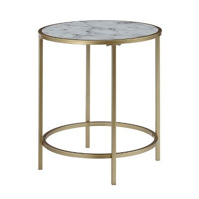 Gold Coast Faux Marble Round End Table Faux Marble White - Johar Furniture | Target