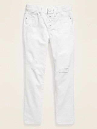 High-Waisted Button-Fly O.G. Straight Ripped White Jeans for Girls | Old Navy (US)