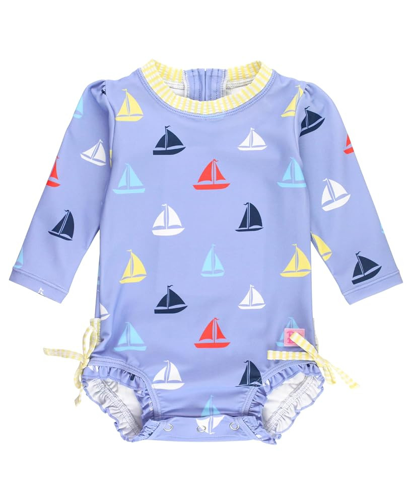 RuffleButts Baby Girls UPF 50+ Sun Protection Novelty Print Long Sleeve One Piece Rash Guard Swim... | Amazon (US)