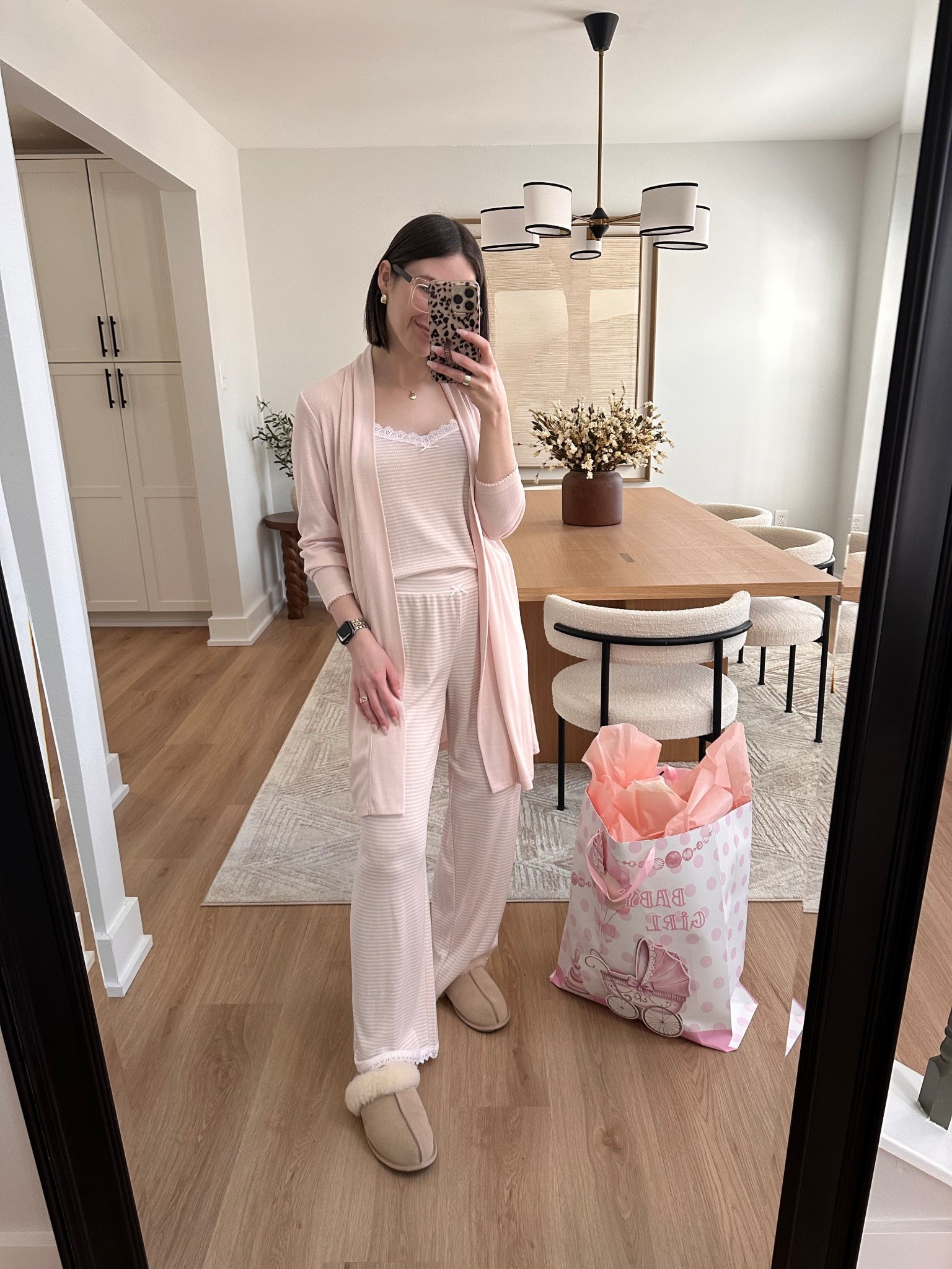 I wore this 3 piece pajama set to a baby shower brunch today and it was so comfy and felt pit together! Linked similar but I love that it has the wide leg pants, tank top and cardigan

Pj set, pajama set, pjs, pajamas, pj party, pink pajamas, baby shower, Ugg slippers 

#LTKdayinmylife #LTKPetite #LTKBaby