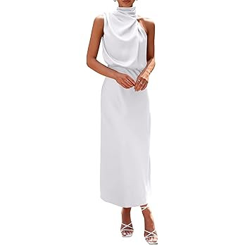 PRETTYGARDEN Women's 2025 Summer Satin Dress Elegant Sleeveless Mock Neck Cocktail Party Maxi Dre... | Amazon (US)
