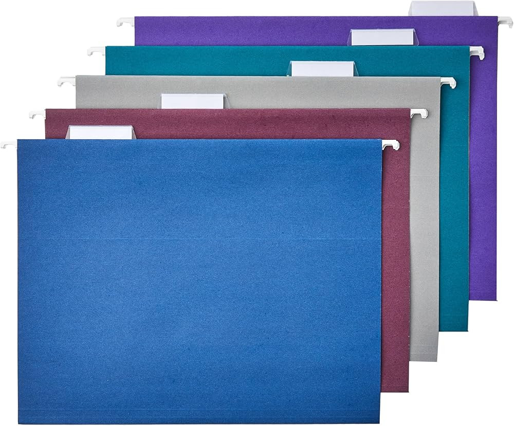 Amazon Basics Hanging Folders, Pack of 25, Letter Size, Assorted Jewel-tone Colors | Amazon (US)
