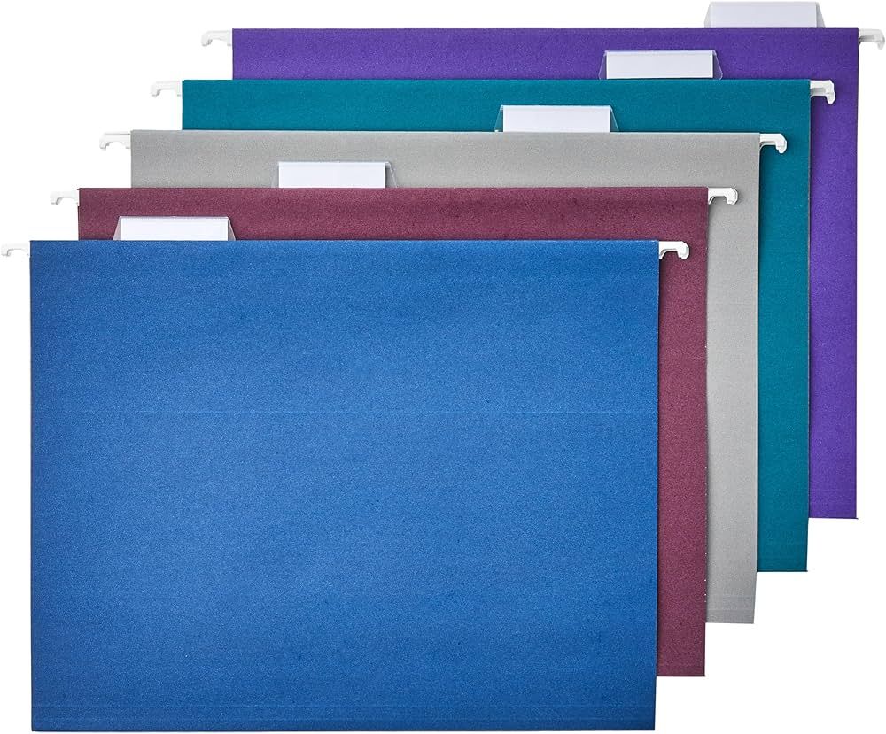 Amazon Basics Hanging Folders, Pack of 25, Letter Size, Assorted Jewel-tone Colors | Amazon (US)