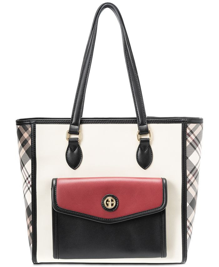 Giani Bernini Mixed Plaid Colorblocked North South Tote, Created for Macy's  & Reviews - Handbags... | Macys (US)