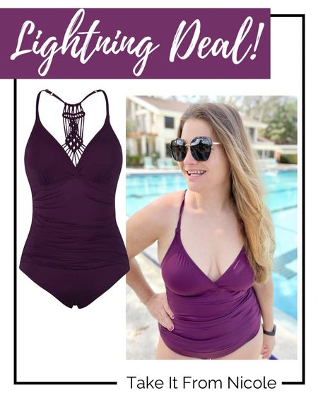 LIGHTNING DEAL on the macrame back swimsuits we love! I like this one because it has sewn in pads. I'm wearing it TTS in a 12.

#LTKswim #LTKover40 #LTKsalealert
