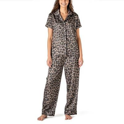 Hello Mello Women's  Satin Lounge Top and Pants, 2-Piece Pajama Set Cat's Meow, Small/Medium | Target