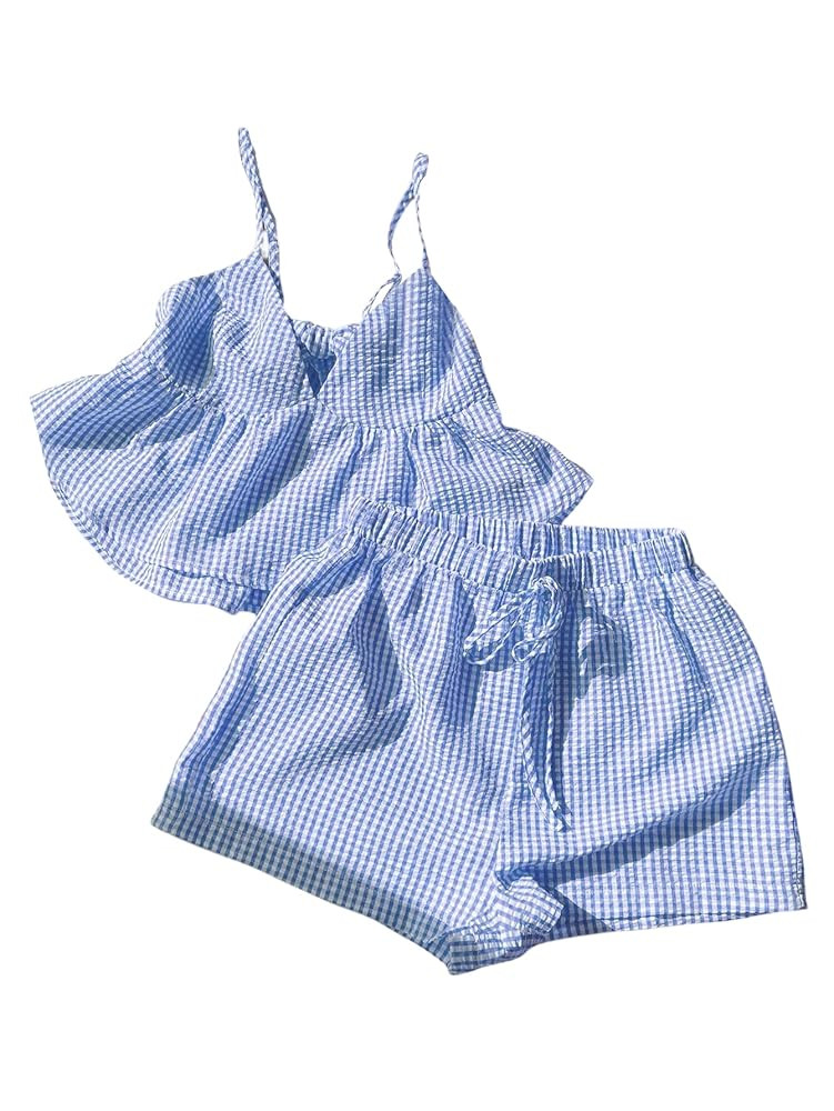 Milumia Women's 2 Piece Outfit Plaid Peplum Crop Cami Top Gingham Shorts Set Summer Vaction Outfi... | Amazon (US)