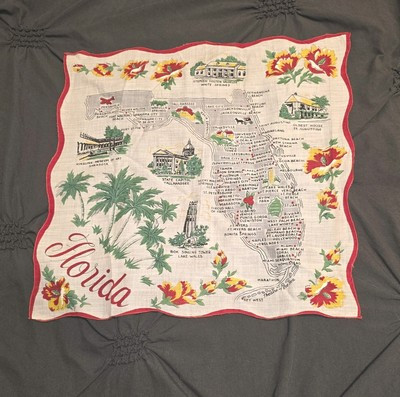 Vtg Souvenir 1950s Ladies Hankie Handkerchief Scalloped Edges FLORIDA STATE MAP | eBay US