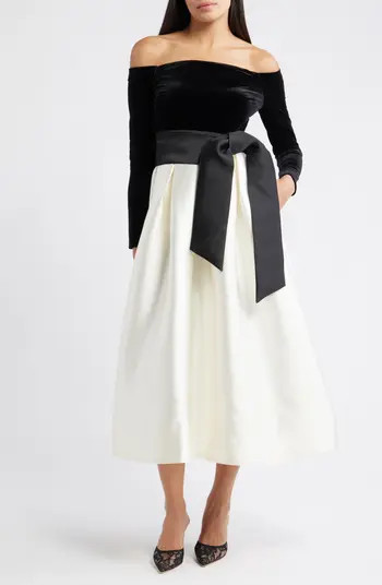Off the Shoulder Long Sleeve Velvet Cocktail Midi Dress | Nordstrom