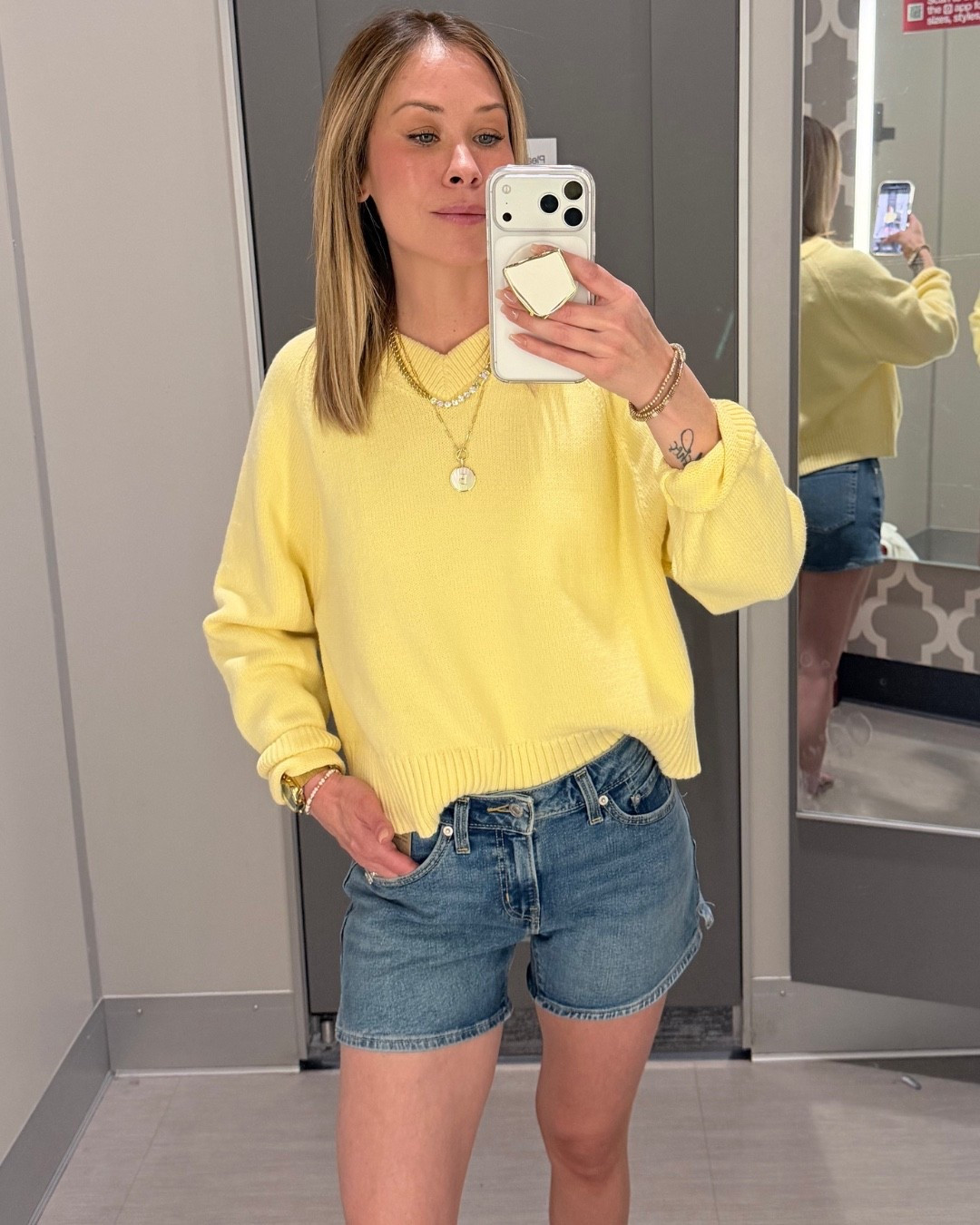Butter yellow for spring 💛
This sweater is the perfect lightweight knit and such a good length with denim shorts. Wearing a small in the sweater and my usual size in the shorts.

#LTKootd #LTKspring #LTKspringtrends