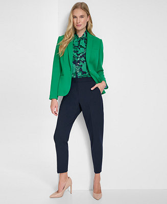 Tommy Hilfiger Women's Scuba Peak-Lapel Long-Sleeve Blazer, Garden Floral Flutter-Sleeve Top & Sl... | Macy's