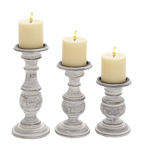 Deco 79 Wood Candle Holder, 10 by 8 by 6-Inch, White, Set of 3 | Amazon (US)