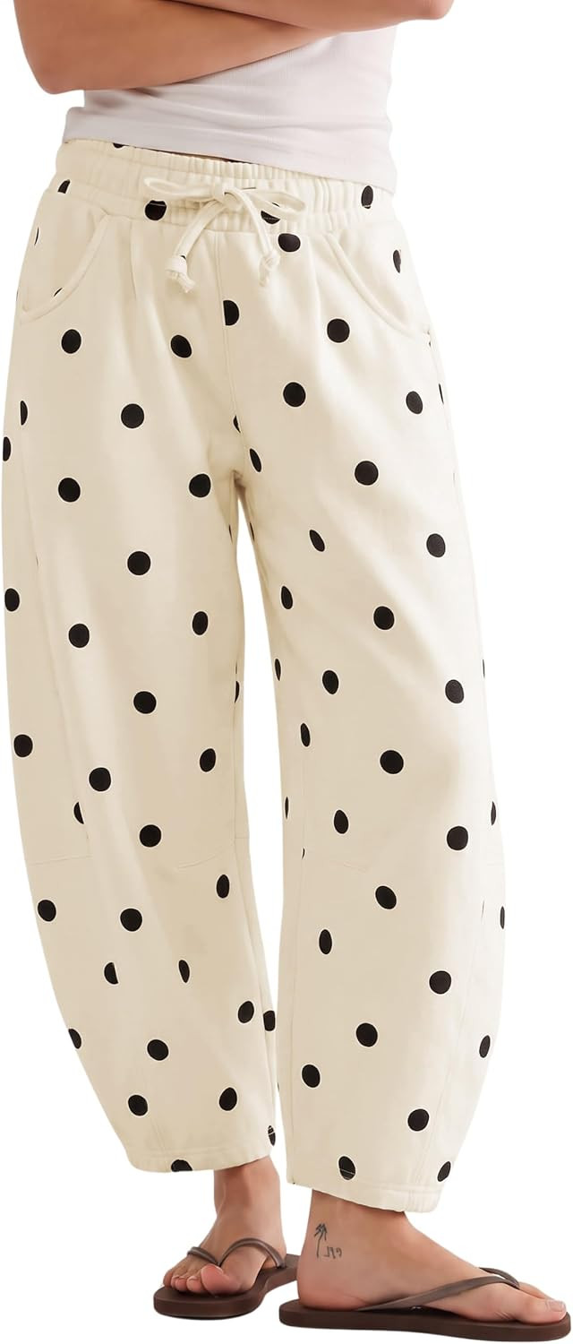 Bankeng Womens Polka Dot Barrel Sweatpants Drawstring Wide Leg Pants | Amazon (US)