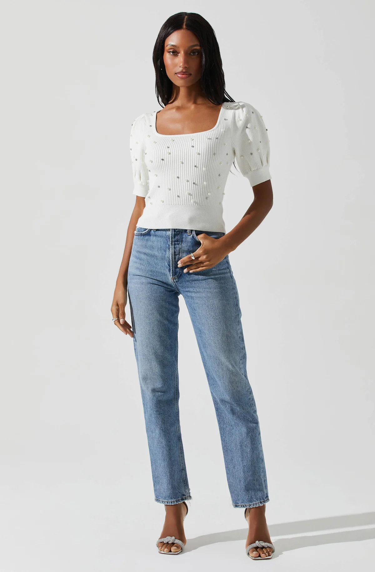 Kinsley Square Neck Pearl Sweater | ASTR The Label (US)