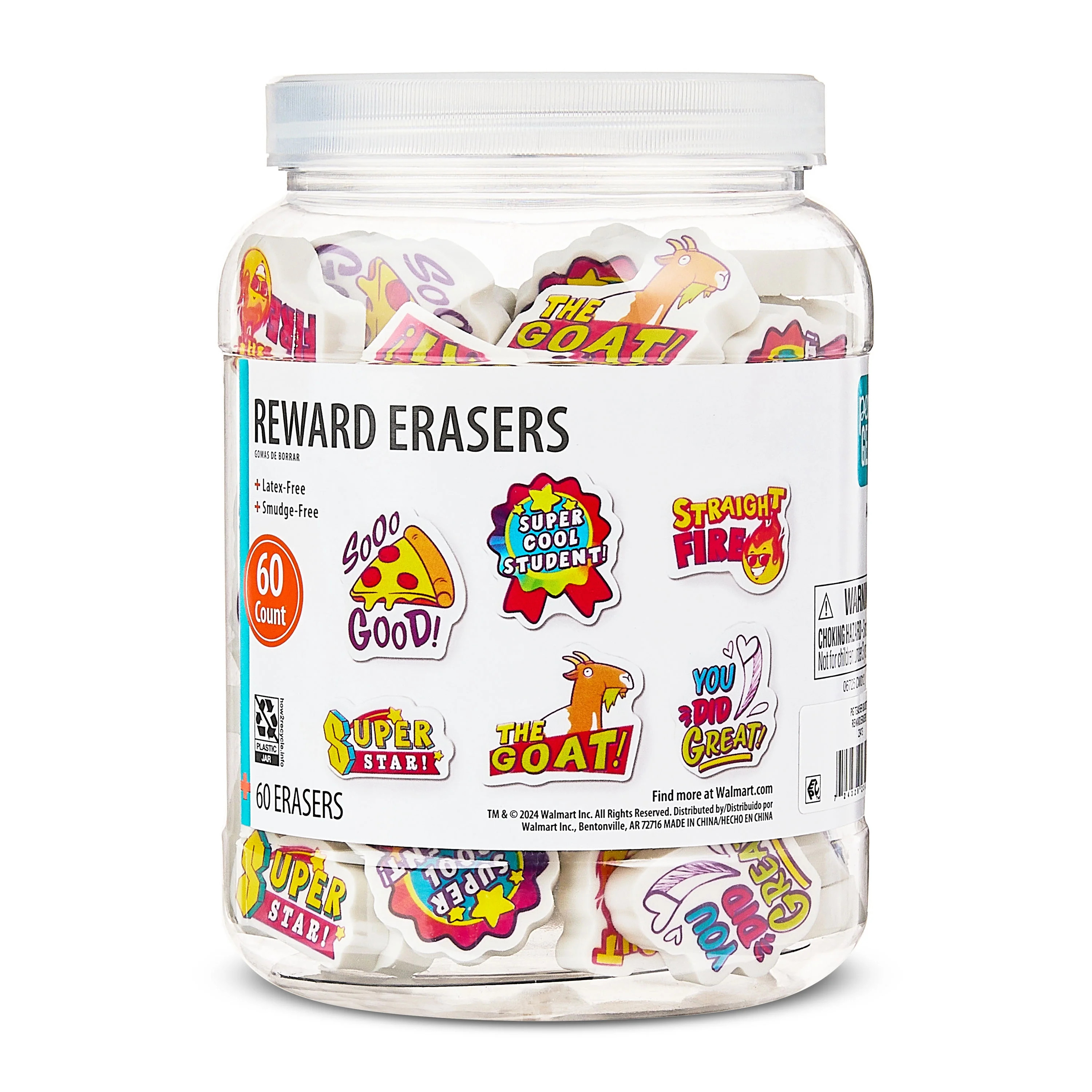 Pen+Gear Reward Erasers Teacher Bucket, 60 Count, Assorted Designs | Walmart (US)
