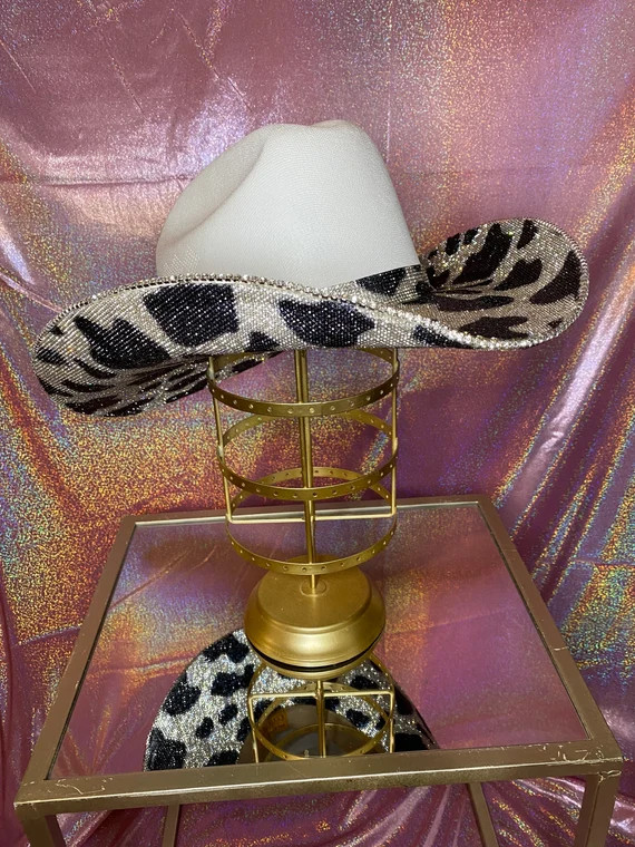 Black & Crystal Cow Print Rhinestone Hat | Etsy | Etsy (US)
