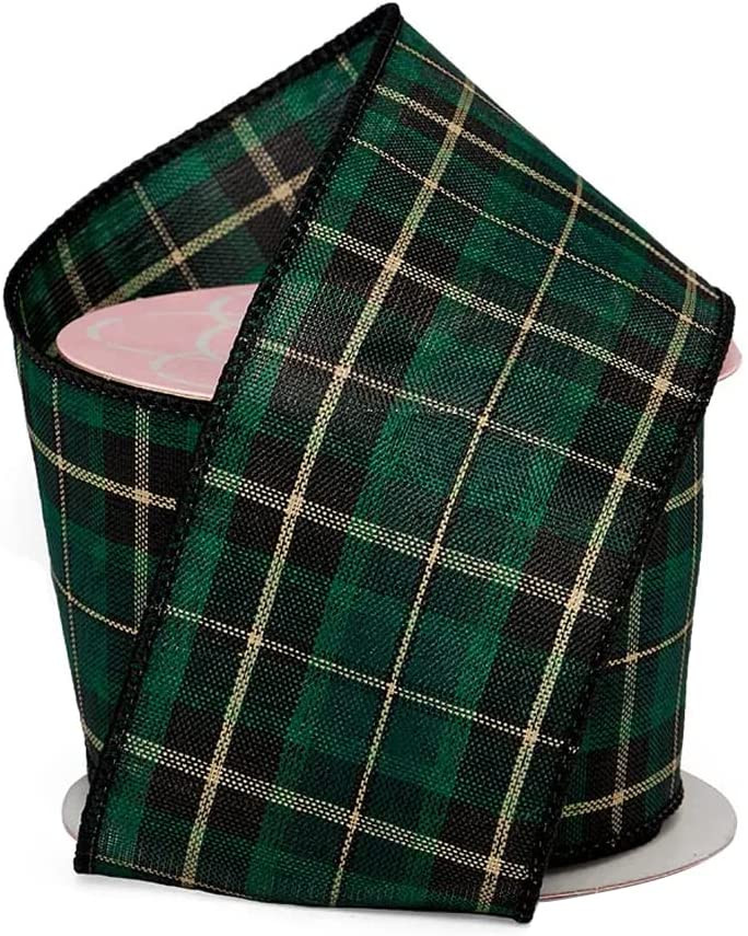 Black & Green Tartan Wired Ribbon - 2 1/2" x 10 Yards, Plaid, Spring, Fall, Thanksgiving, Wreath,... | Walmart (US)