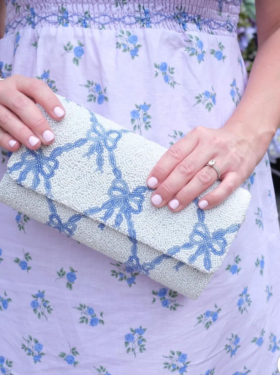 PREORDER: Large Straight Flap Clutch in Blue Bows | Beth Ladd Collections