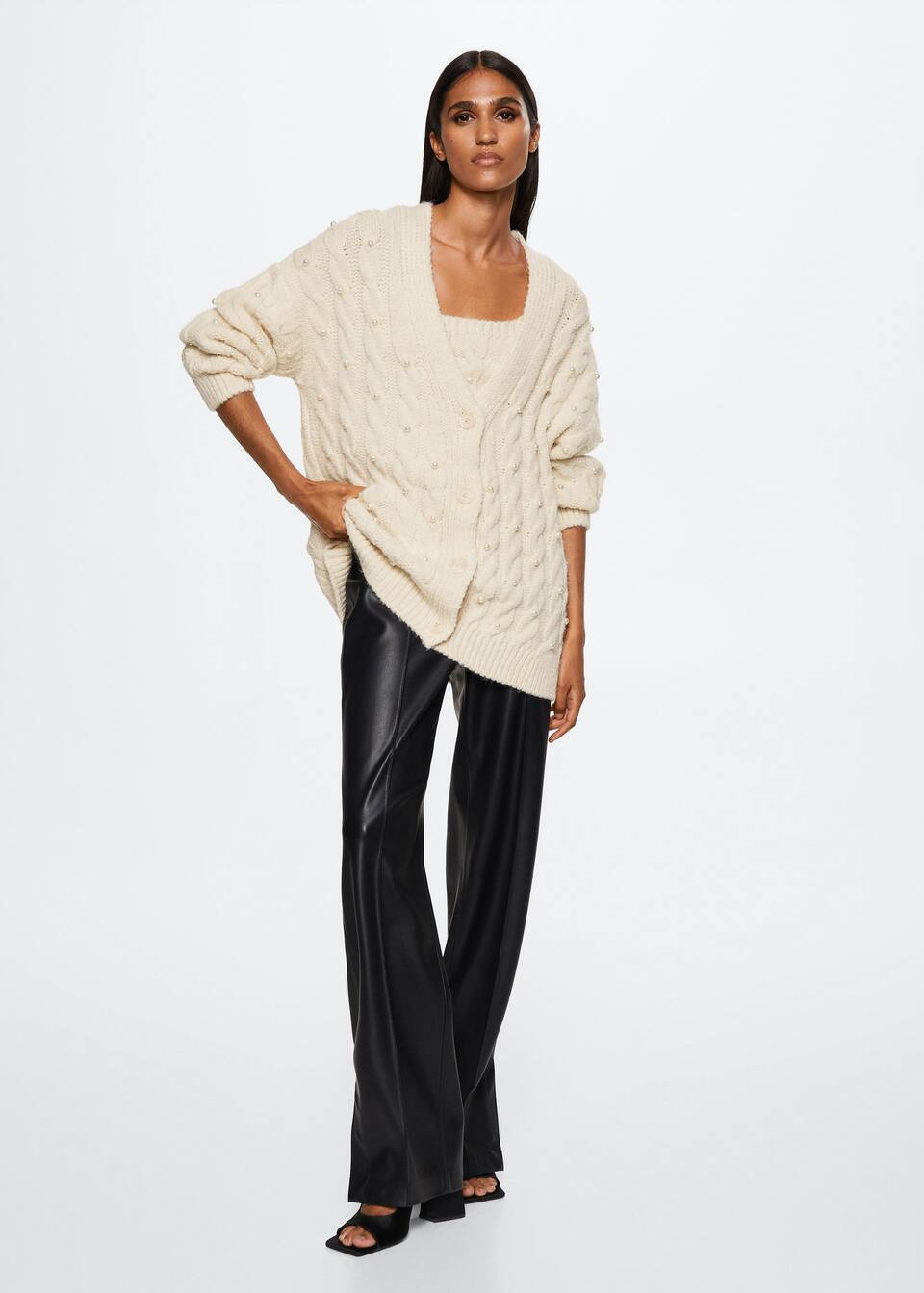 Knitted cardigan with pearls -  Women | Mango United Kingdom | MANGO (UK)