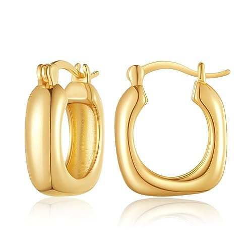 Small Gold Hoop Earrings for Women - Thick Gold Huggie Earrings for Women Small Wide Square Hoop Earring Jewelry Gifts for Woman Teens | Amazon (US)