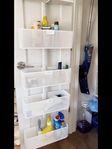 Organized Utility closet 
Home organization 
Door organizer 
