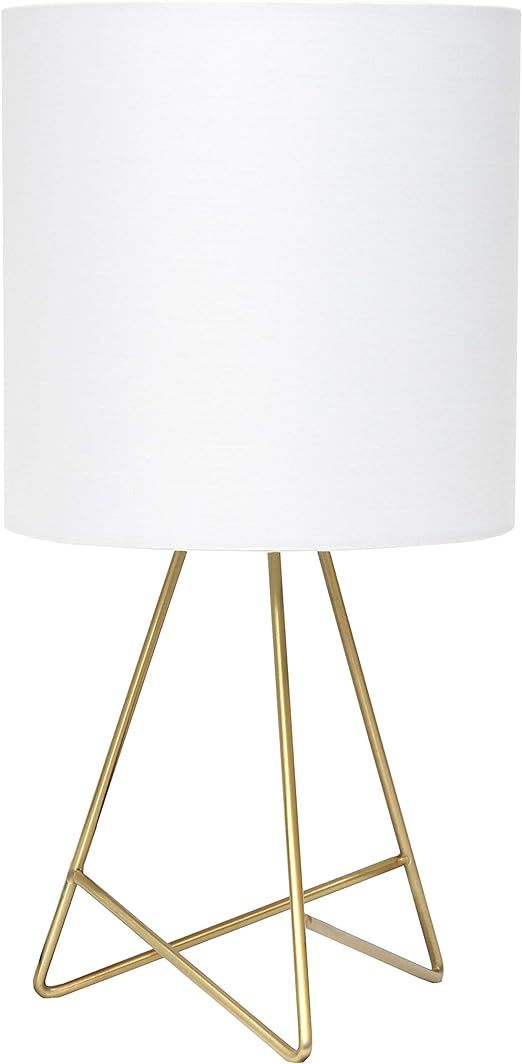 Simple Designs LT2066-GDW Down to The Wire Fabric Shade Table Lamp, Pack of 1, Gold/White | Amazon (US)