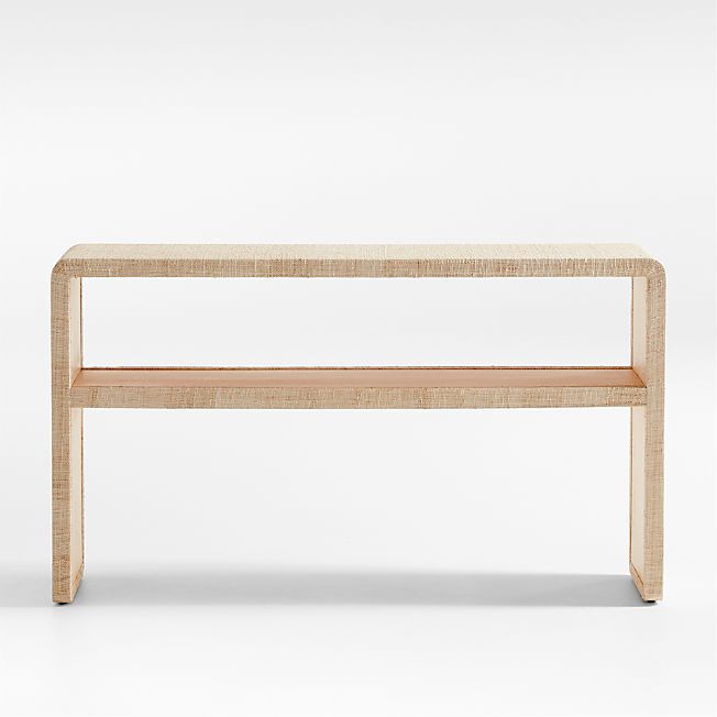 Meadow 56" Rectangular Natural Grasscloth Console Table with Shelf + Reviews | Crate & Barrel | Crate & Barrel