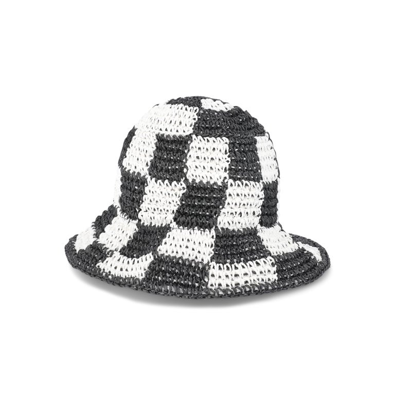 No Boundaries Straw Bucket Hat, Black White Checker | Walmart (US)