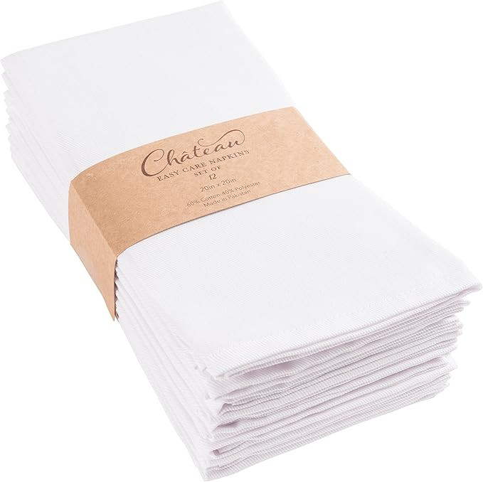 KAF Home Chateau Easy-Care Cloth Dinner Napkins - Set of 12 Oversized (20 x 20 inches) (White) | Amazon (US)