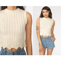 Cream Knit Top Cable Tank 90S Crop Festival Boho Blouse 1990S Hippie Shirt Bohemian Small Xs S | Etsy (US)