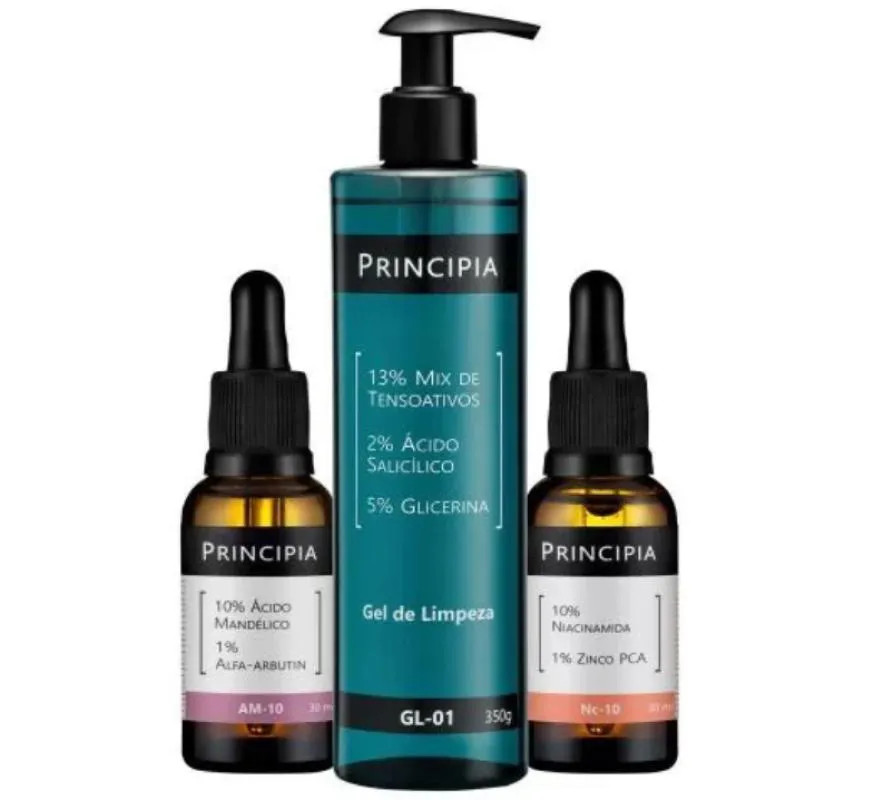 Kit Principia Anti-Acne (3 Produtos) - Gel De Limpeza Gl-01 350G + Sérum Niacinamida 30Ml + Sérum Ácido Mandélico 30Ml | DrogaRaia (BR)