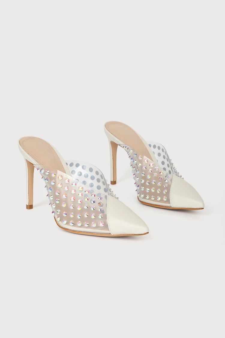 Greece White Leather Vinyl and Rhinestone Pointed-Toe Pumps | Lulus (US)