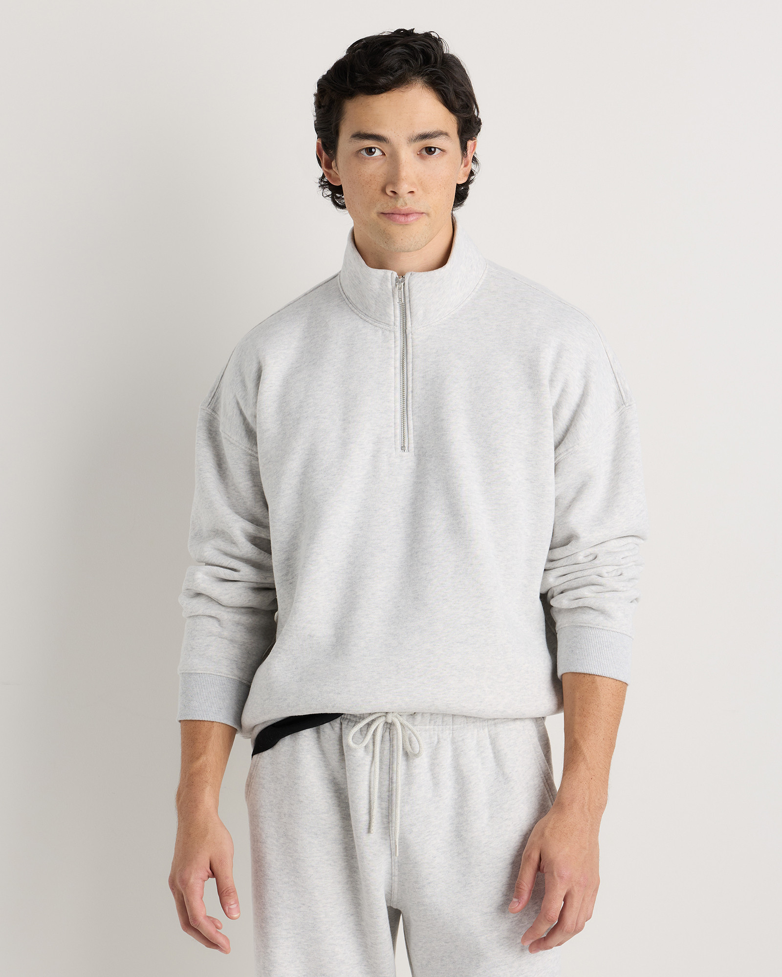 Quince | Men's Everyday Fleece Quarter-Zip Sweatshirt in Light Heather Grey, Size Small, Cotton | Quince
