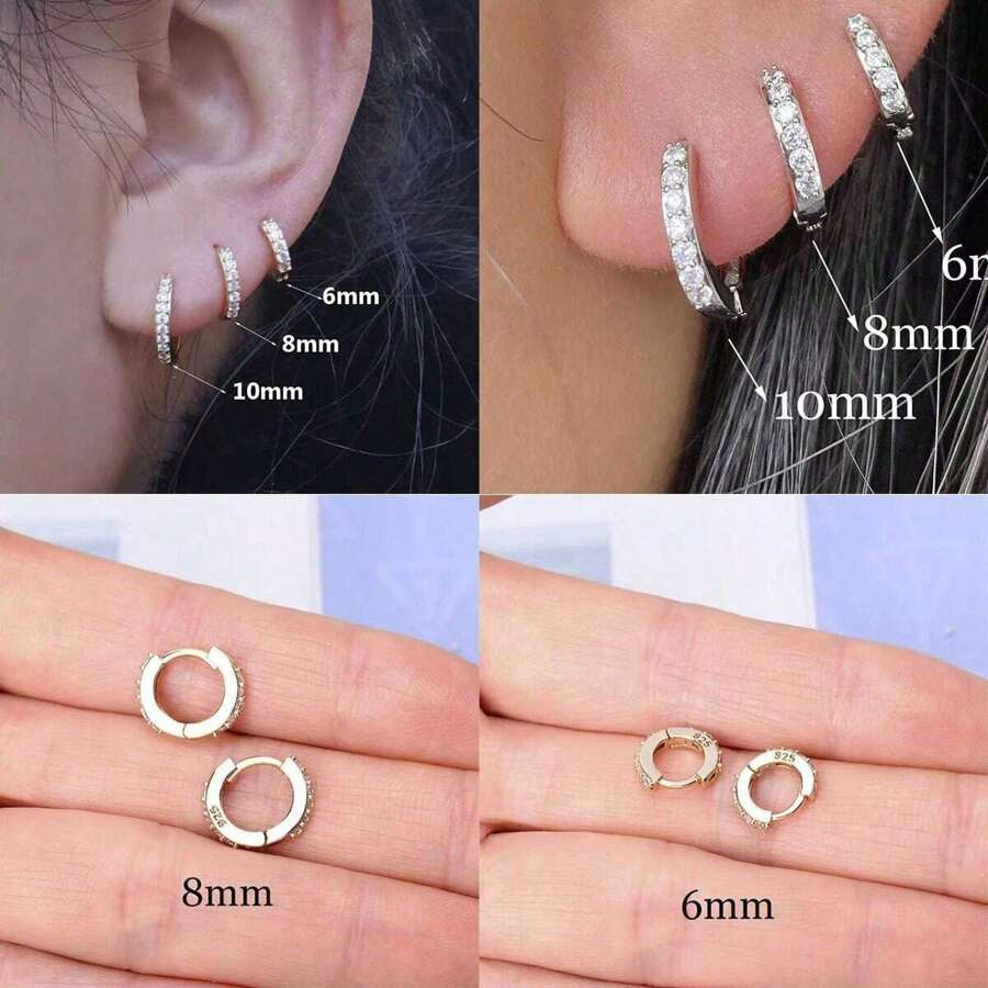 18K Gold Plated 925 Sterling Silver Post, 3 Pairs Small Gold Hoop Earrings Set | Mini Cartilage H... | SHEIN