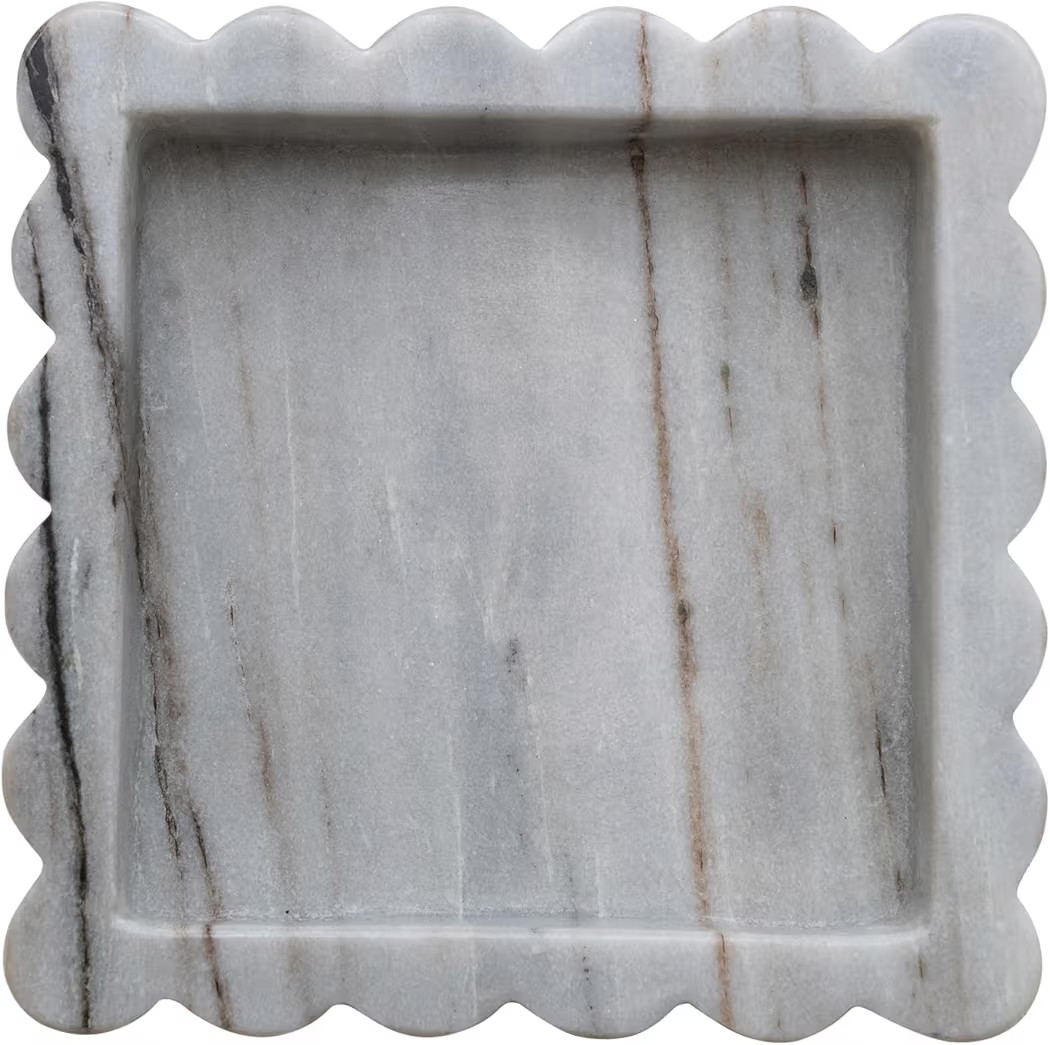 Creative Co-Op Square Mélange Scalloped Marble Tray, Grey | Amazon (US)
