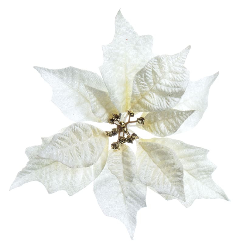 White Velvet Poinsettia Clip Ornament, 9" | At Home