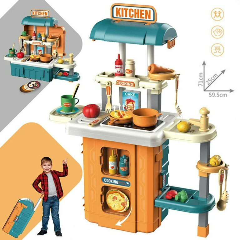 Vecukty Play Kitchen Set for Kids, Kids Pretend Play Kitchen with Lights and Sounds, 49Pcs Toy Ki... | Walmart (US)