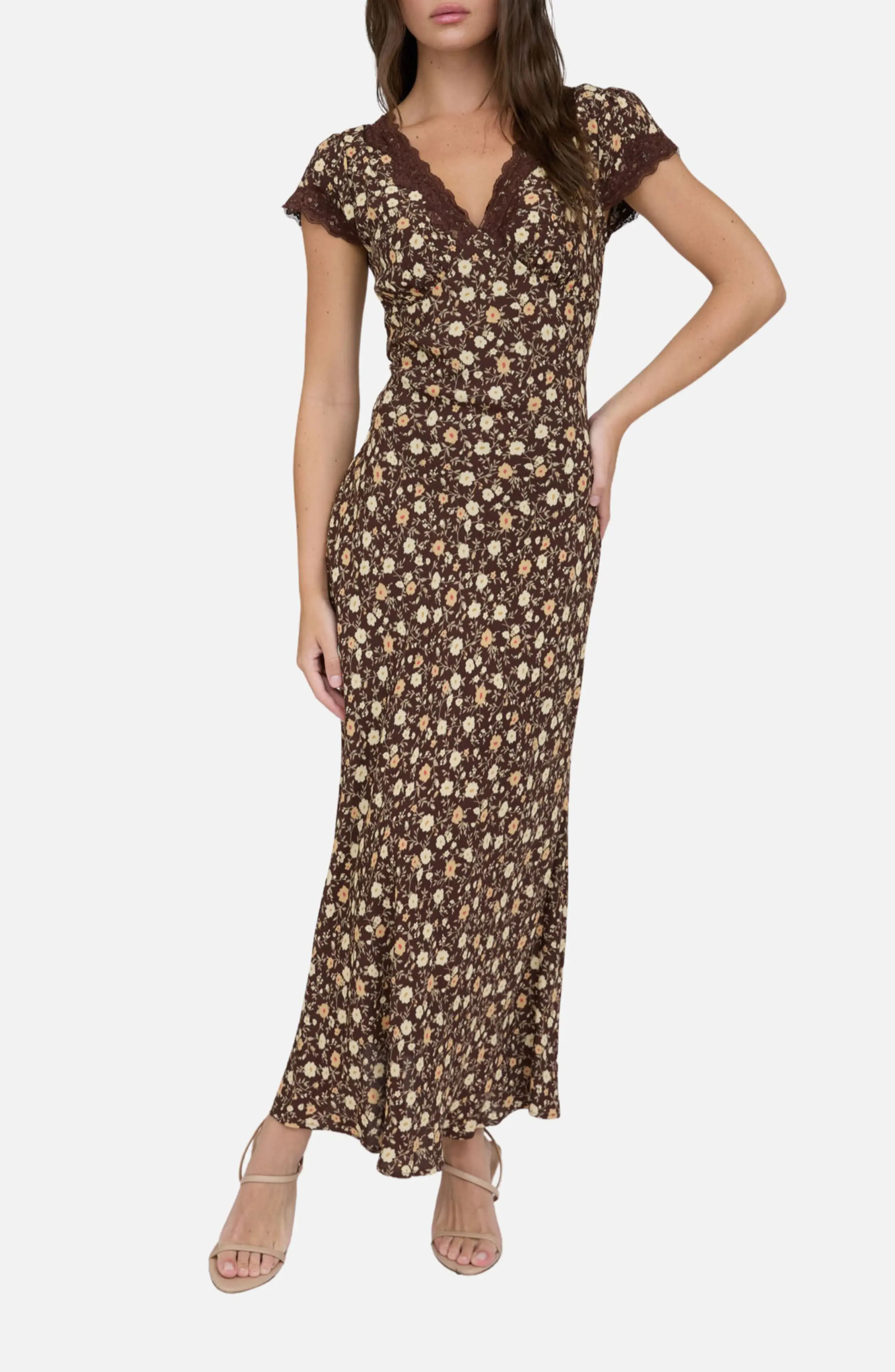 Blu Pepper Floral Cap Sleeve Maxi Dress (Women) | Nordstromrack | Nordstrom Rack