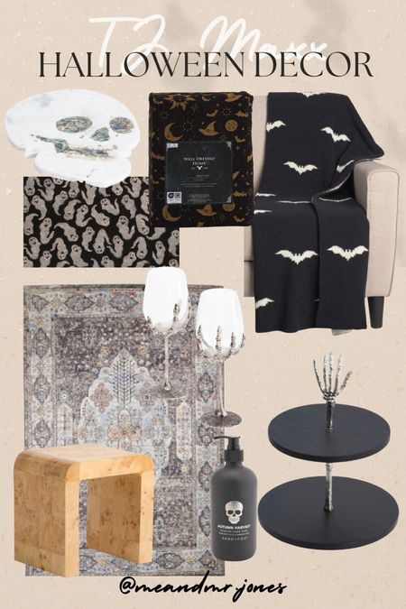 TJ maxx Halloween decor! The skull tray is to die for!!! #meandmrjones 

Halloween home decor 
Halloween doormat 
Halloween glasses 
Halloween blanket 
Neutral rug 

#LTKunder50 #LTKunder100 #LTKhome