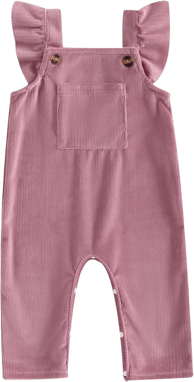 Toddler Baby Girl Corduroy Overalls Fall Outfit Ruffle Trim Square Neck Suspenders Pants Jumpsuit... | Amazon (US)