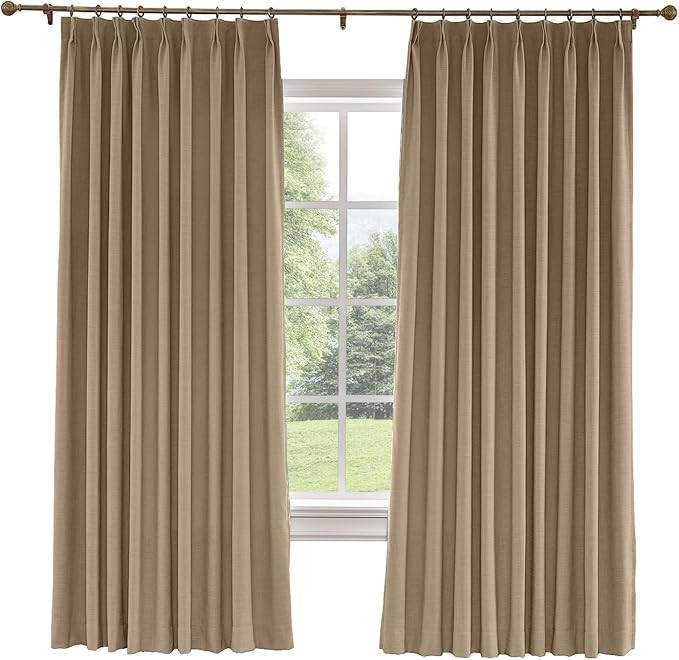 TWOPAGES 100 W x 84 L inch Pinch Pleat Darkening Drape Faux Linen Curtain with Blackout Lining Dr... | Amazon (US)