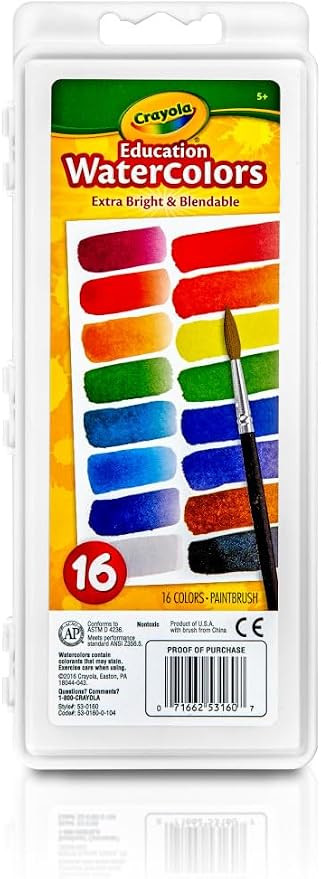Crayola Watercolor Paint Set (16 Count), School Supplies Essentials, Washable Paint for Kids, 1 P... | Amazon (US)