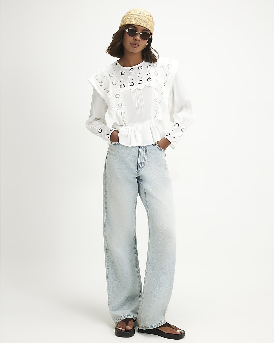 White Cutwork Blouse | River Island UK & IE