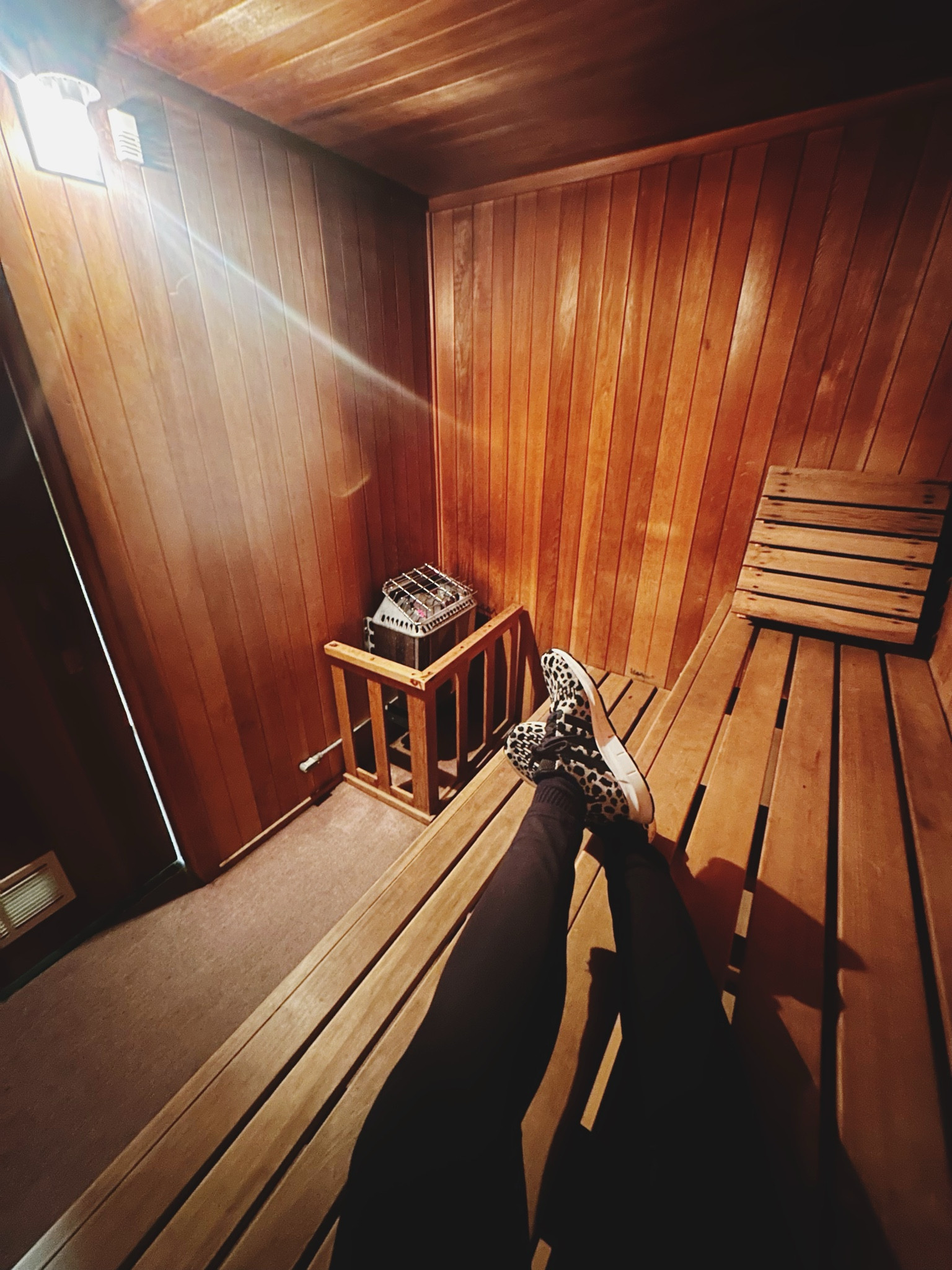 Fully clothed on a Saturday night sauna session.