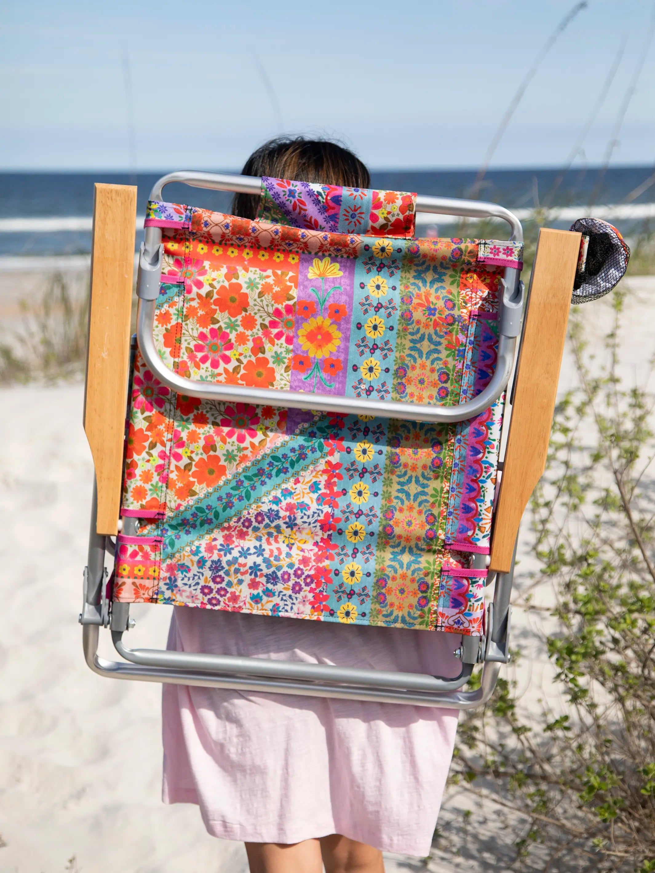 Backpack Beach Chair - Taupe Watercolor Patchwork | Natural Life